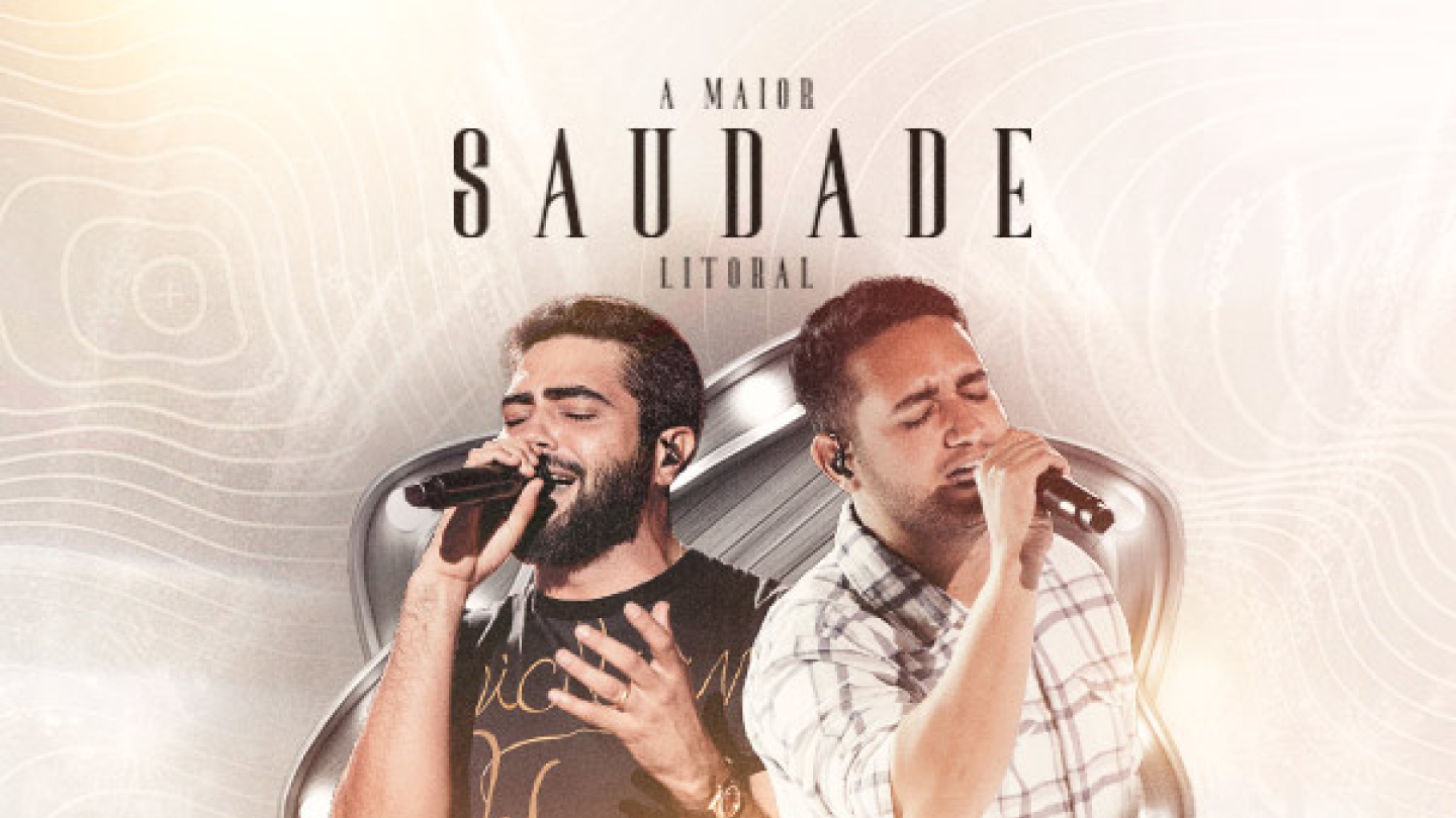 O cartaz em tons quentes e brilhantes anuncia o show sertanejo da dupla Henrique & Juliano, intitulado "A Maior Saudade Litoral", que será realizado no dia 27 de Dezembro na Vila Belmiro