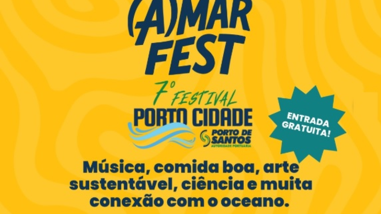 Anúncio do (A)MAR FEST, o 7º Festival Porto Cidade, que oferece música, gastronomia e arte sustentável com entrada gratuita na sede da APS, no dia 31 de janeiro, das 10h às 19h