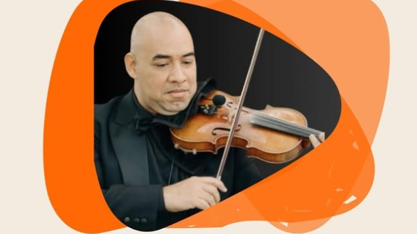 Cartaz de divulgação de um concerto gratuito com Fabiano Carmello e Quarteto de Cordas, que acontecerá no dia 29 de março, às 10h, no Salão Nobre da Pinacoteca Benedicto Calixto