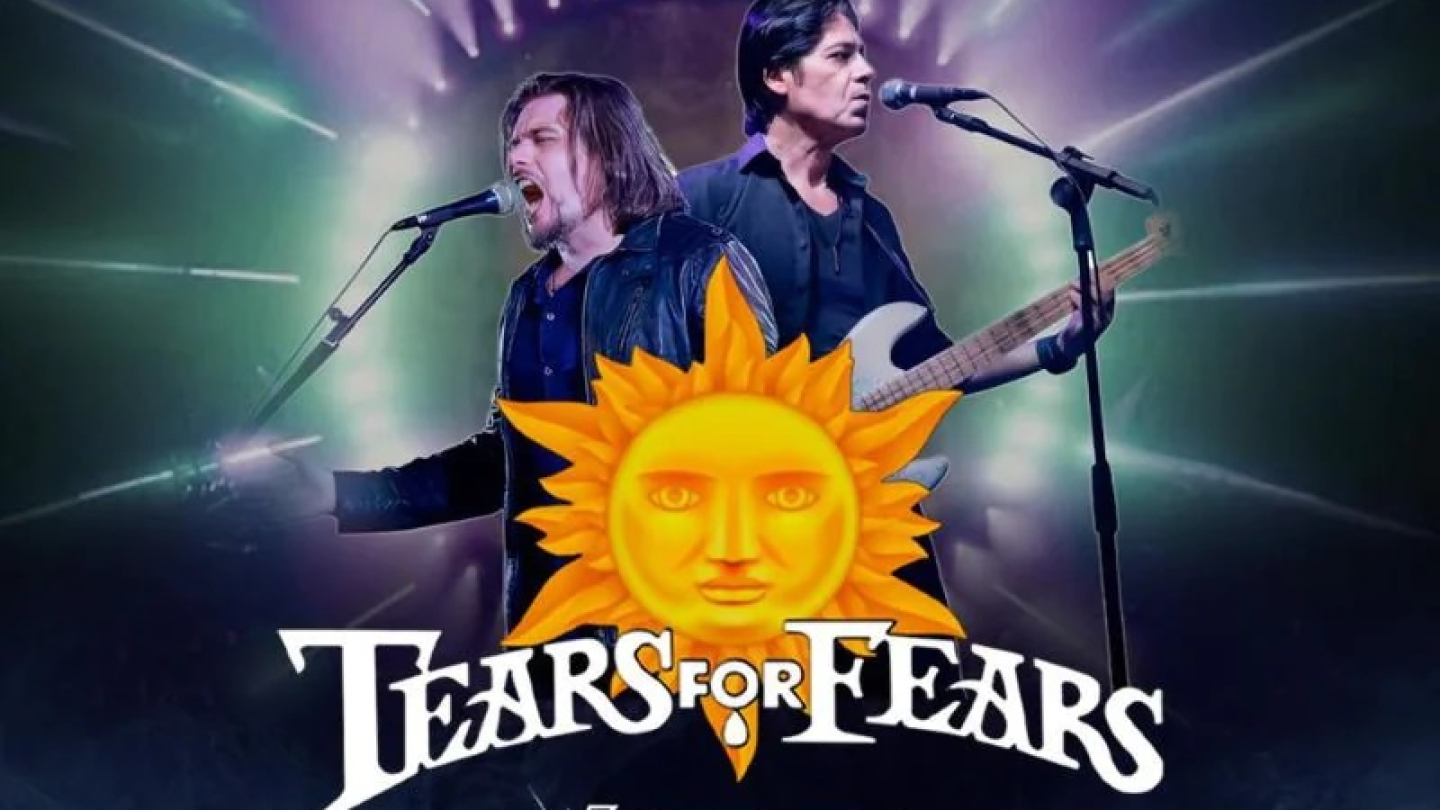 Cartaz publicitário do show tributo "Tears for Fears Experience", que acontecerá no dia 21 de maio, às 21h, no Teatro Municipal de Santos