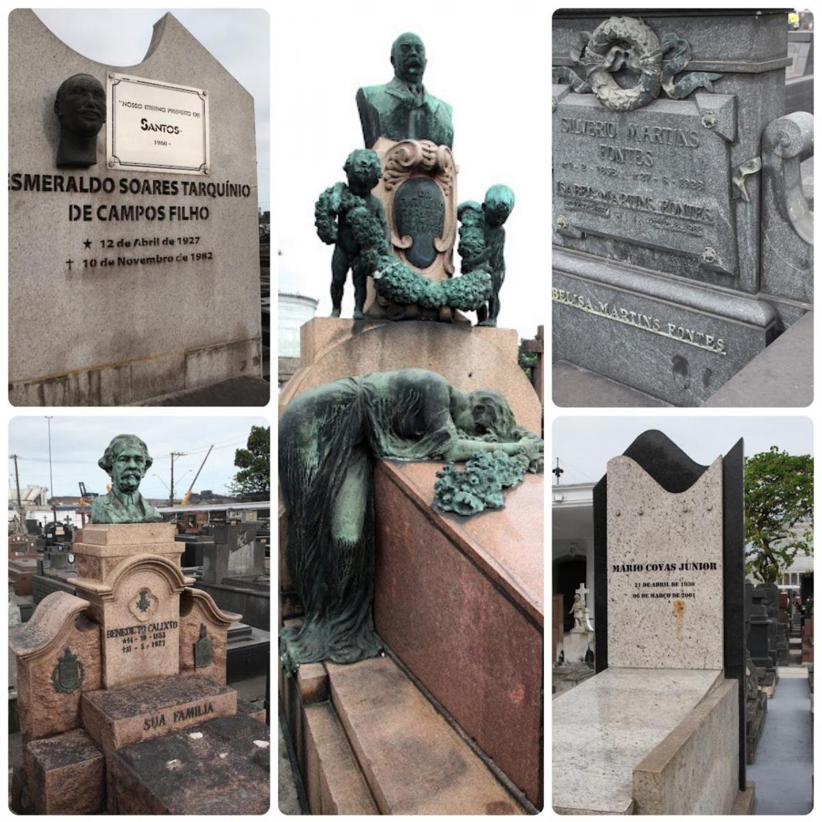 Túmulos diversos, com diferentes tamanhos e ornamentos