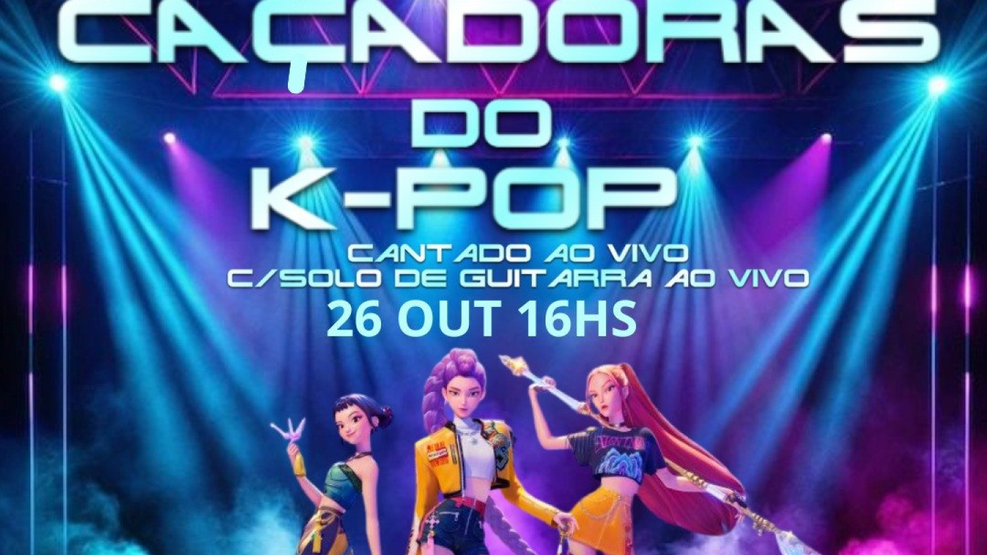 Cartaz de 'Caçadoras do k-pop', na Portuguesa Santista, dia 26 de outubro, em Santos
