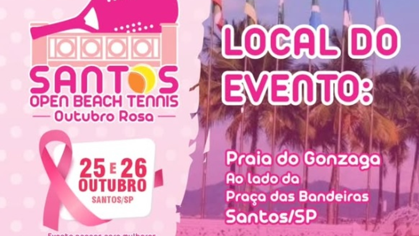 Cartaz do Santos Beach Tennis, na Praia do Gonzaga, em Santos