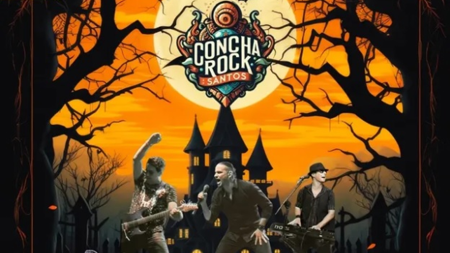 Cartaz do Concha Rock Santos, dia 24 de outubro na Concha Acústica em Santos