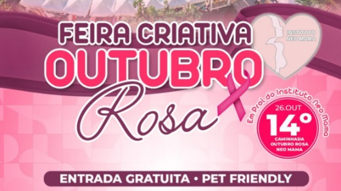 Cartaz da Feira Criativa Outubro Rosa, na Praça do Aquário em Santos, dias 25 e 26 de outubro