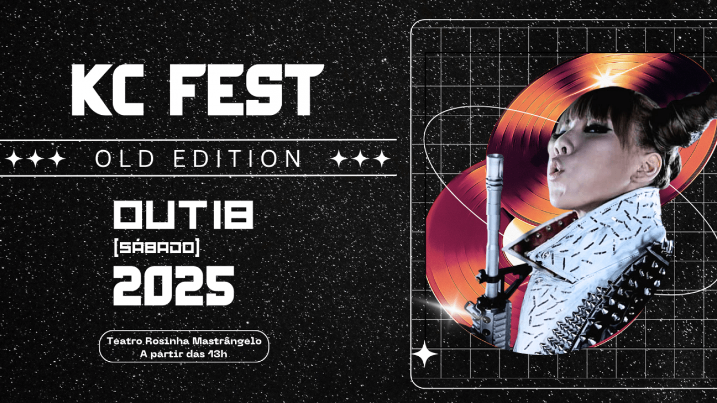 Cartaz do evento KC FEST, no Teatro Rosinha Mastrângelo, dia 18 de outubro em Santos