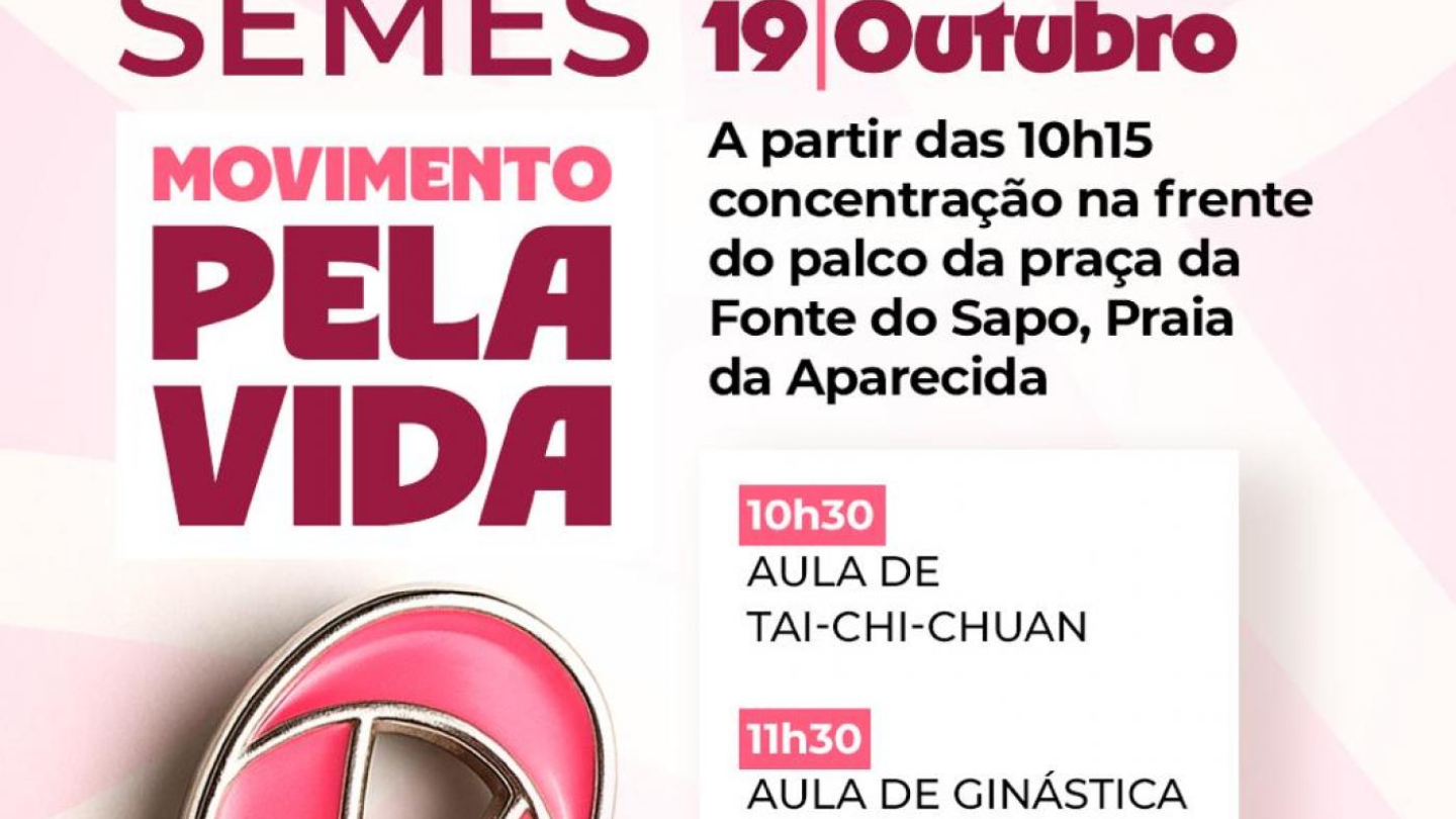 Cartaz do evento Outubro Rosa Semes, dia 19 de outubro, na Fonte do Sapo em Santos