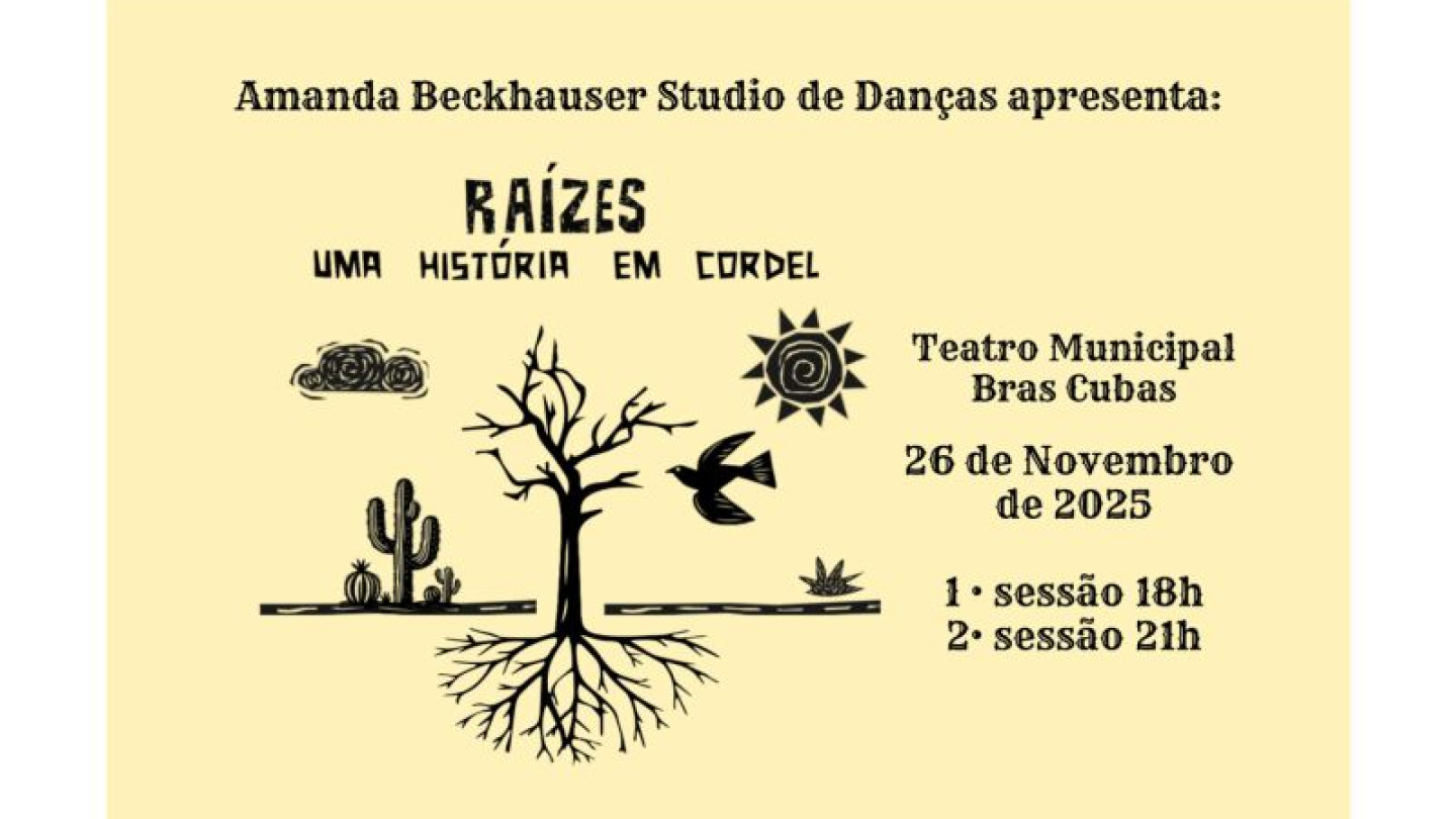 Cartaz da peça Raízes, uma história em cordel, no Teatro Braz Cubas, em Santos