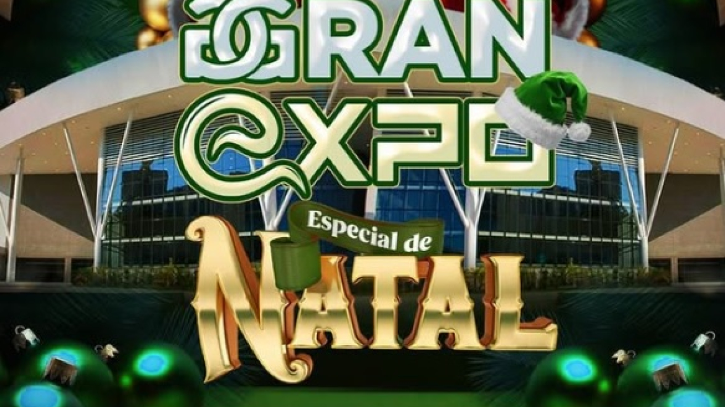 Um pôster de divulgação natalino com o Papai Noel no topo, anunciando a "Gran Expo Especial de Natal", descrita como a maior feira de Natal do litoral, que acontecerá nos dias 06 e 07 de Dezembro (sábado e domingo), das 14h às 21h, com entrada gratuita no Santos Convention Center
