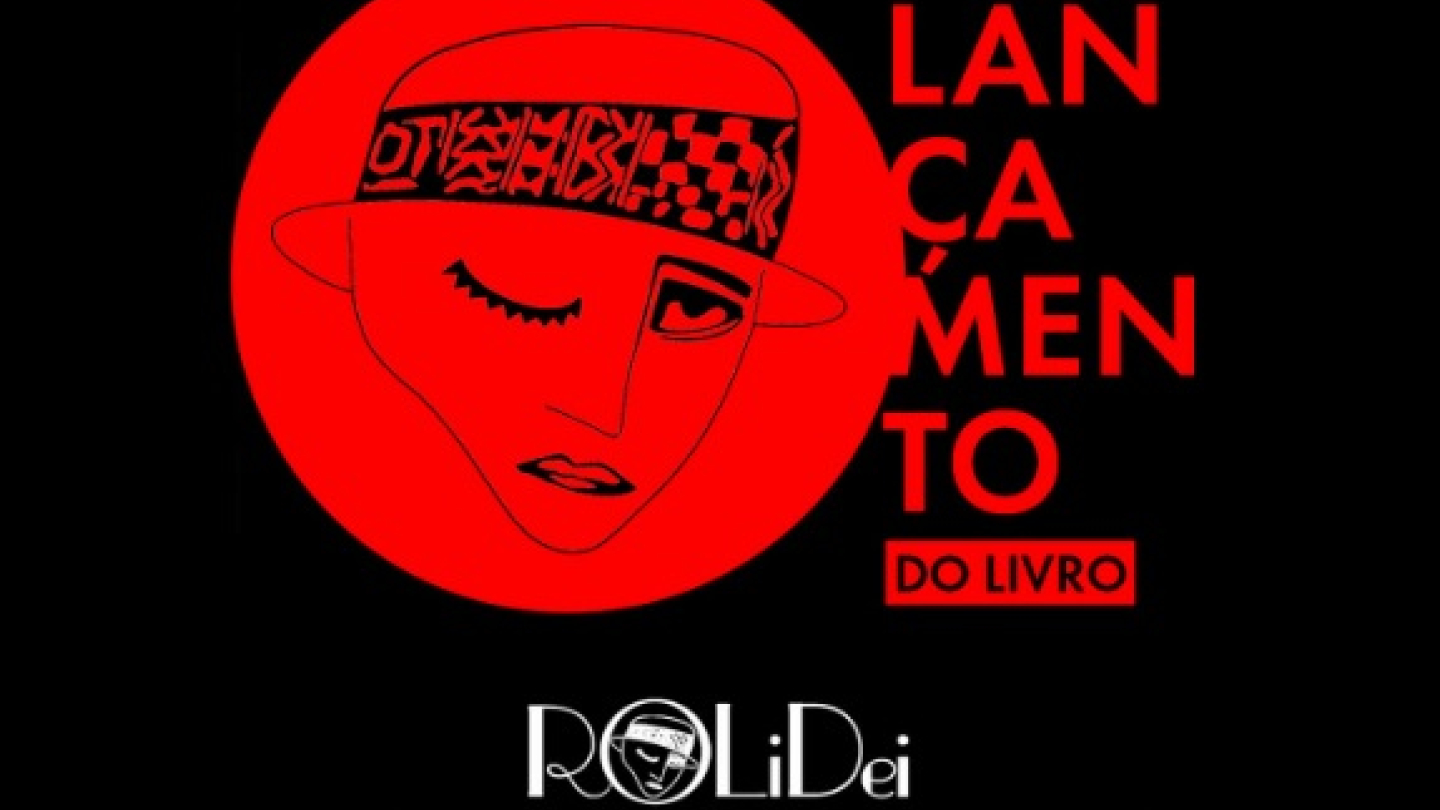 Um pôster de divulgação em preto e vermelho para o lançamento do livro "Rolidei: Histórias e Boatos que Vivi por Lá", indicando que o evento será no dia 03 de Dezembro, às 19h, no Teatro Municipal, 3º Piso