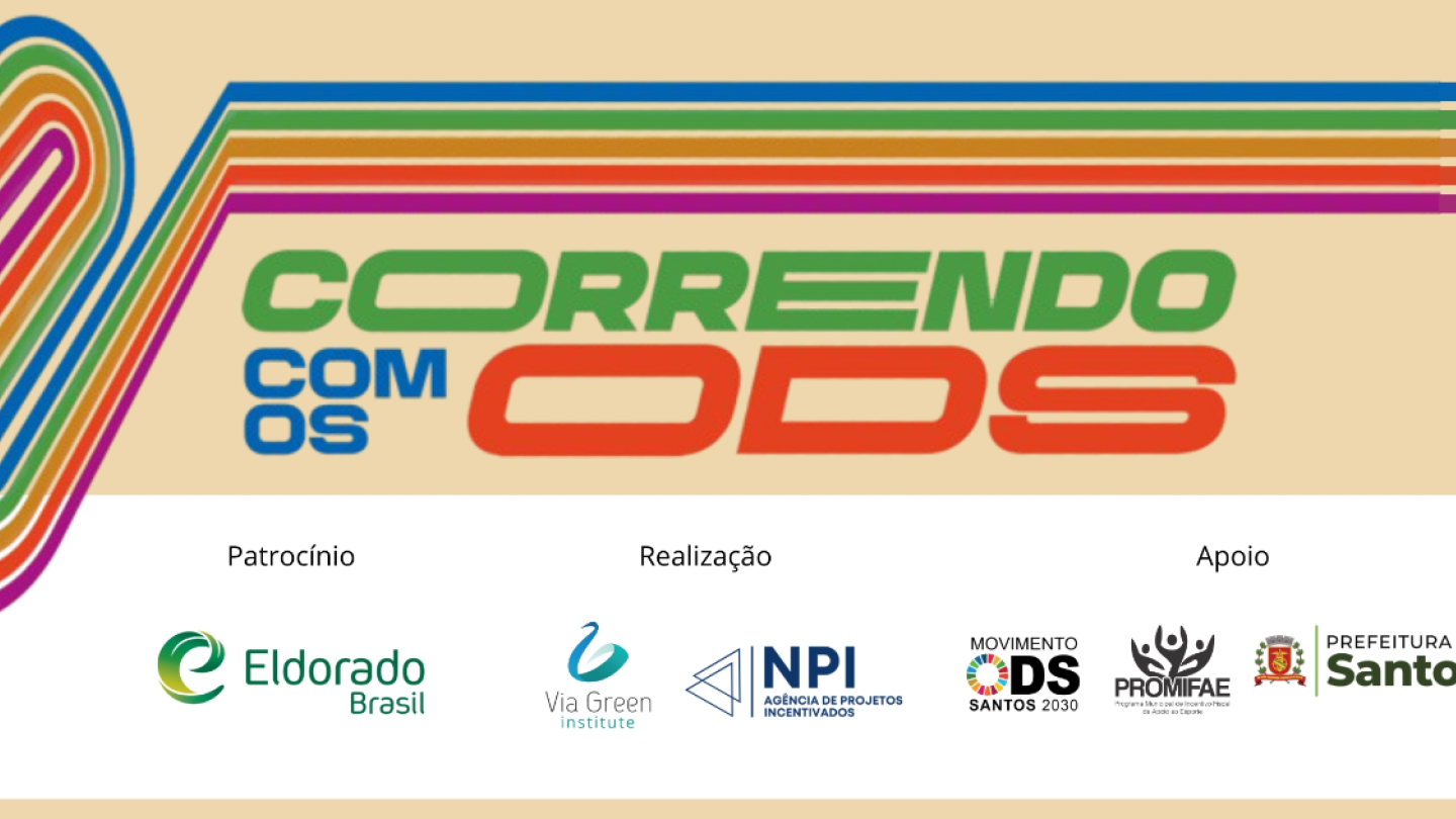 Banner promocional do evento esportivo "Correndo com os ODS", agendado para o dia 01 de março em Santos