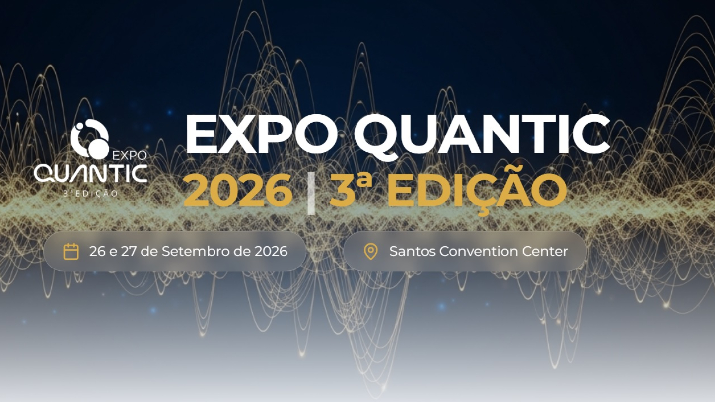 Banner promocional da 3ª edição da Expo Quantic 2026, com informações sobre a realização do evento nos dias 26 e 27 de setembro no Santos Convention Center