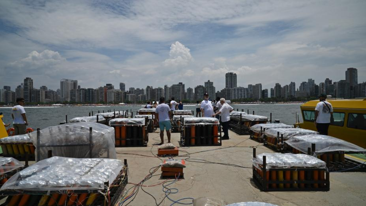 Balsas com fogos de artifício em Santos