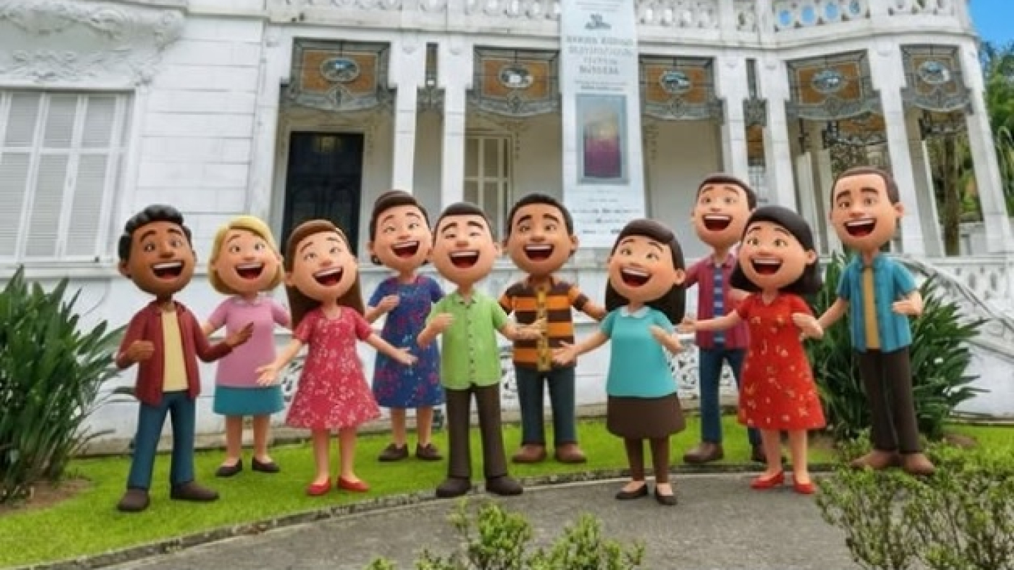 Cartaz de divulgação do "Sarau Calixto" com Wanderson Cosme, que apresenta personagens ilustrados em frente ao Espaço Cultural da Pinacoteca para um evento gratuito no dia 22 de março